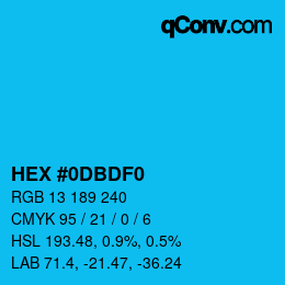 カラーコード: HEX #0DBDF0 | qconv.com