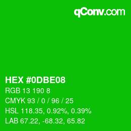 カラーコード: HEX #0DBE08 | qconv.com