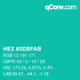 カラーコード: HEX #0DBFAB | qconv.com