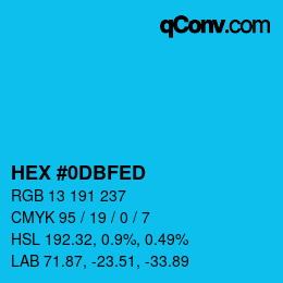 颜色代码: HEX #0DBFED | qconv.com