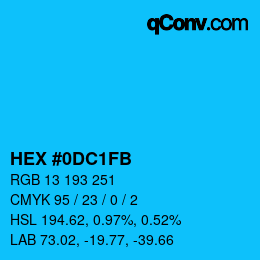 颜色代码: HEX #0DC1FB | qconv.com