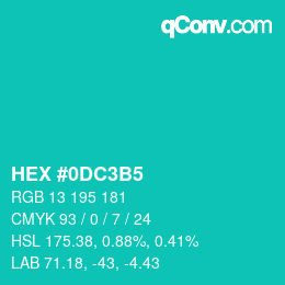 カラーコード: HEX #0DC3B5 | qconv.com