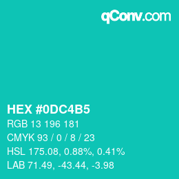 カラーコード: HEX #0DC4B5 | qconv.com