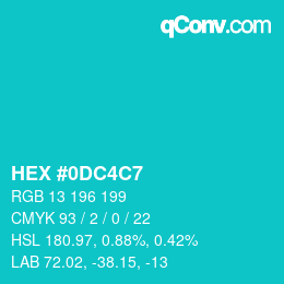 カラーコード: HEX #0DC4C7 | qconv.com