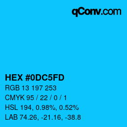 颜色代码: HEX #0DC5FD | qconv.com
