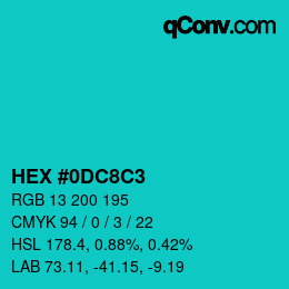 Color code: HEX #0DC8C3 | qconv.com
