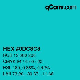 カラーコード: HEX #0DC8C8 | qconv.com