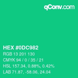 カラーコード: HEX #0DC982 | qconv.com