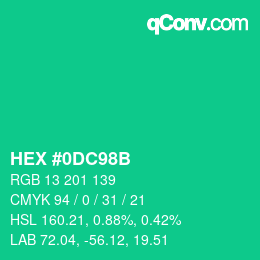 Color code: HEX #0DC98B | qconv.com