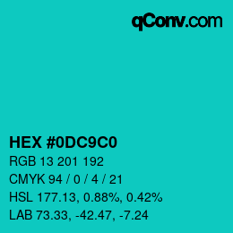 Color code: HEX #0DC9C0 | qconv.com