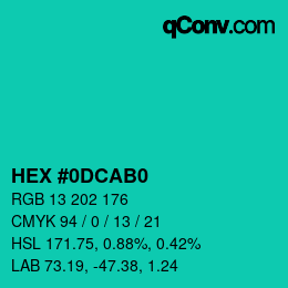 カラーコード: HEX #0DCAB0 | qconv.com
