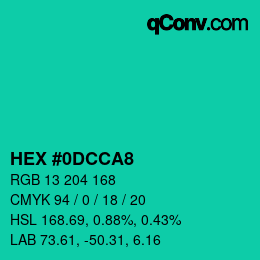 カラーコード: HEX #0DCCA8 | qconv.com