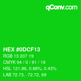 カラーコード: HEX #0DCF13 | qconv.com
