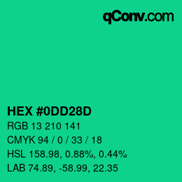 Color code: HEX #0DD28D | qconv.com