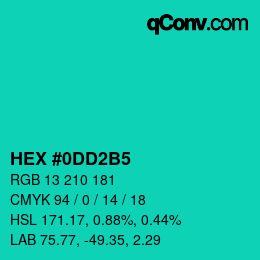カラーコード: HEX #0DD2B5 | qconv.com