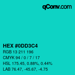 Color code: HEX #0DD3C4 | qconv.com