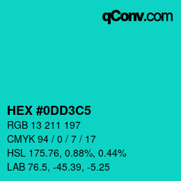 Color code: HEX #0DD3C5 | qconv.com