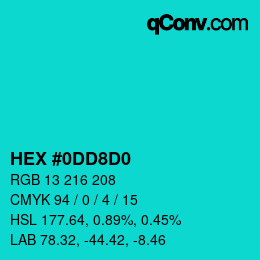 Color code: HEX #0DD8D0 | qconv.com