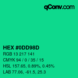 颜色代码: HEX #0DD98D | qconv.com