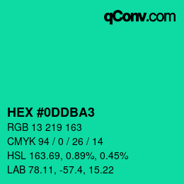 カラーコード: HEX #0DDBA3 | qconv.com