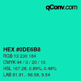 Color code: HEX #0DE6B8 | qconv.com
