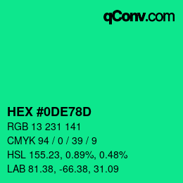 カラーコード: HEX #0DE78D | qconv.com