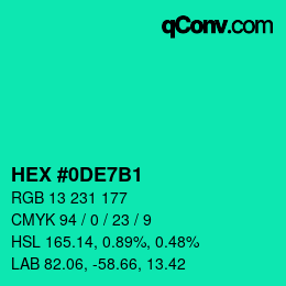 Color code: HEX #0DE7B1 | qconv.com