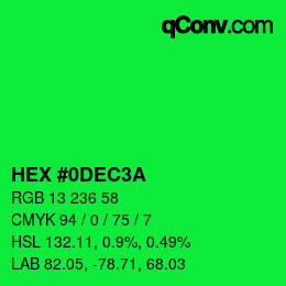 カラーコード: HEX #0DEC3A | qconv.com