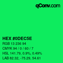 Code couleur: HEX #0DEC5E | qconv.com