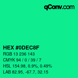 Color code: HEX #0DEC8F | qconv.com