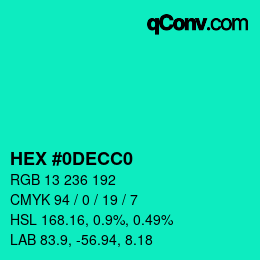 Color code: HEX #0DECC0 | qconv.com