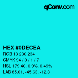 カラーコード: HEX #0DECEA | qconv.com