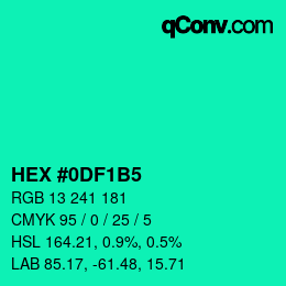 カラーコード: HEX #0DF1B5 | qconv.com