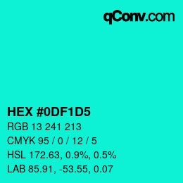 Color code: HEX #0DF1D5 | qconv.com