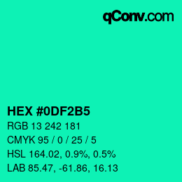 颜色代码: HEX #0DF2B5 | qconv.com