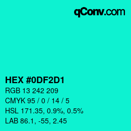 颜色代码: HEX #0DF2D1 | qconv.com