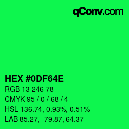 Color code: HEX #0DF64E | qconv.com