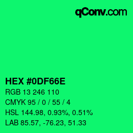 Color code: HEX #0DF66E | qconv.com
