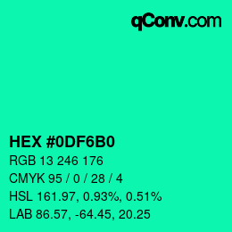 カラーコード: HEX #0DF6B0 | qconv.com