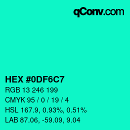 Color code: HEX #0DF6C7 | qconv.com