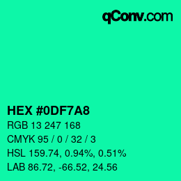 カラーコード: HEX #0DF7A8 | qconv.com