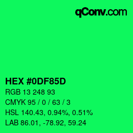 Color code: HEX #0DF85D | qconv.com