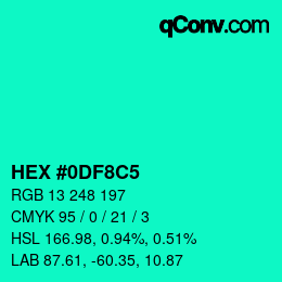 颜色代码: HEX #0DF8C5 | qconv.com