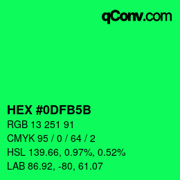 Color code: HEX #0DFB5B | qconv.com