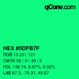 Color code: HEX #0DFB7F | qconv.com