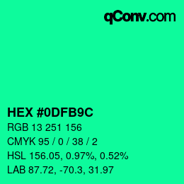 Color code: HEX #0DFB9C | qconv.com