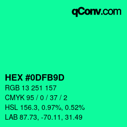 Color code: HEX #0DFB9D | qconv.com