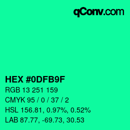 Color code: HEX #0DFB9F | qconv.com