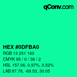 Color code: HEX #0DFBA0 | qconv.com