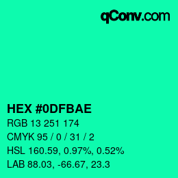 Color code: HEX #0DFBAE | qconv.com